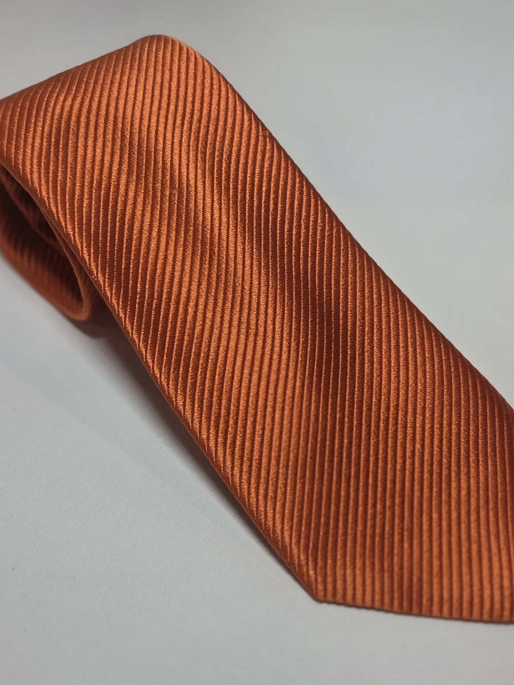 Nordstrom Men's Vibrant Solid 100% Silk Orange Ribbed Satin Repp Tie 3.25x58